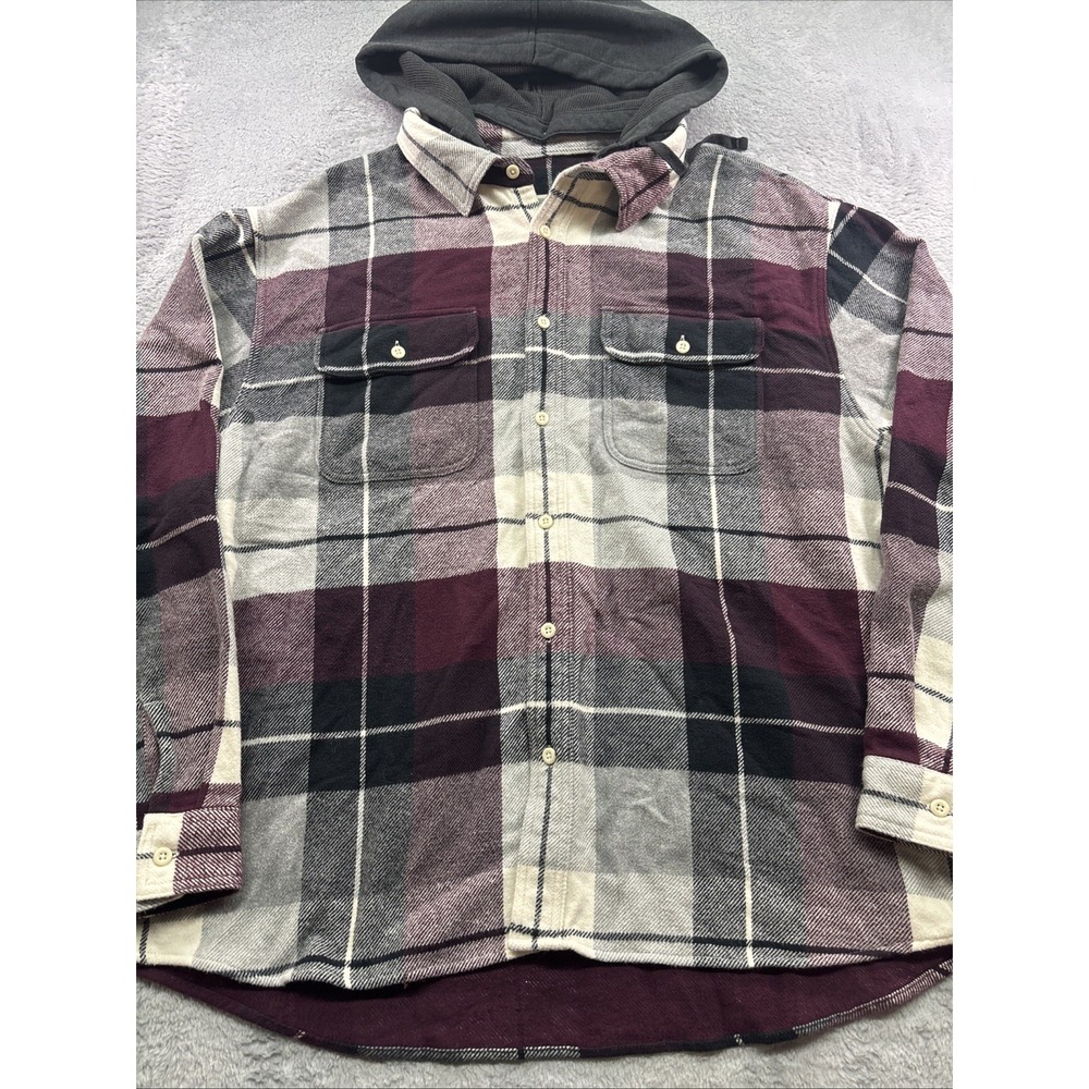 American Eagle Outfitters Flannel Plaid Shacket Size XXL Removable Hood - Picture 1 of 5
